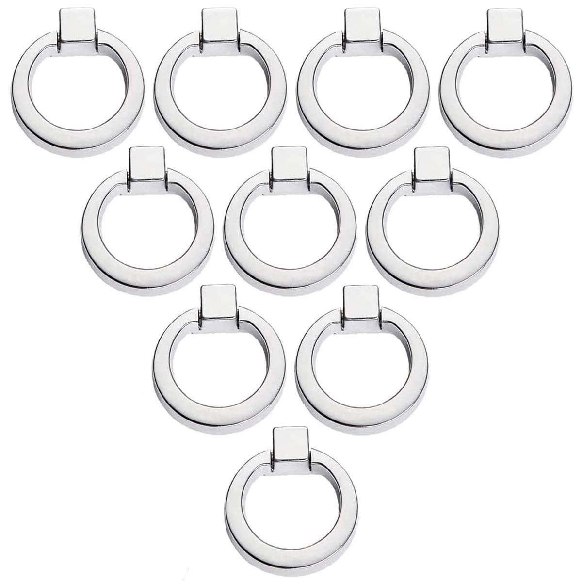 Creatwls 10pcs Cabinet Drawer Ring Handles Vintage Round Zinc Alloy Drop Handle Knob Dresser Wardrobe Cupboard Pulls Kitchen Cabinet Door Knobs - Chrome