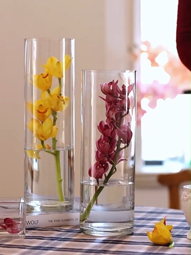 DARENYI Clear Glass Vase for Flowers, 12 inches Tall Cylinder Vase