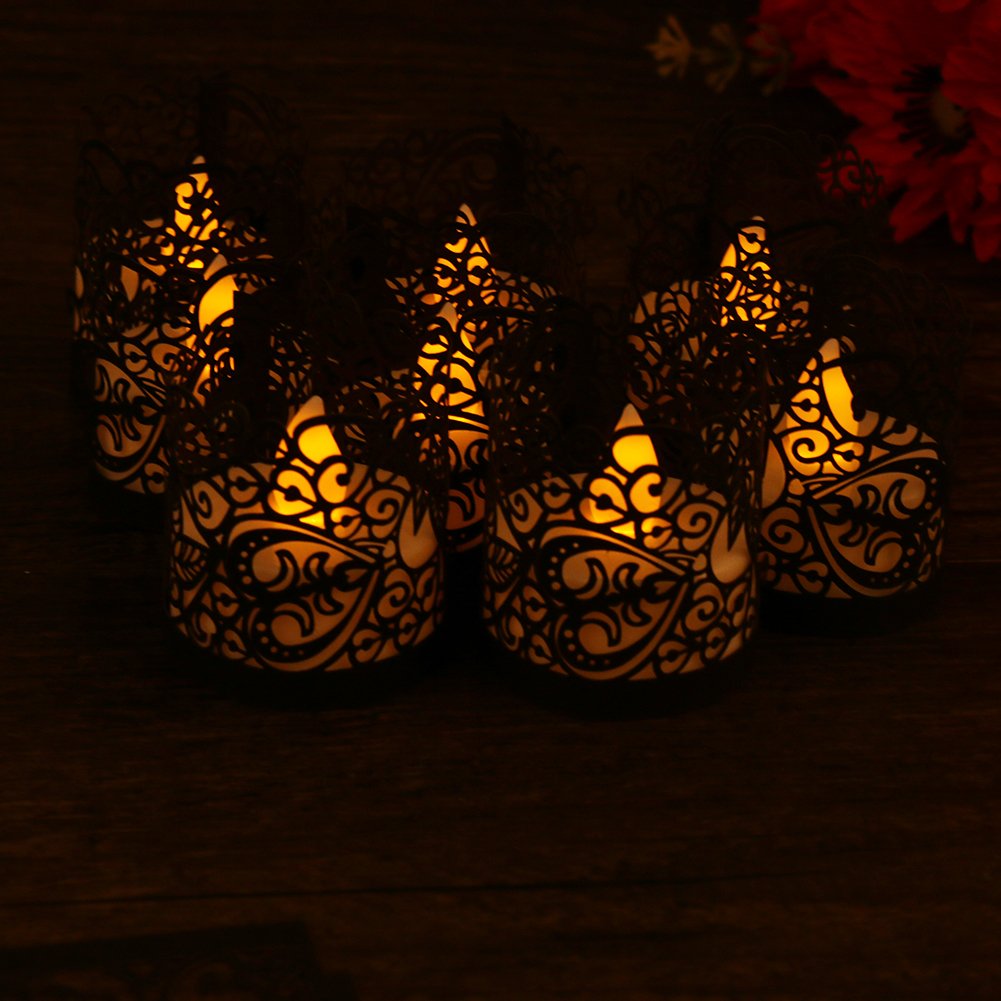 6Pcs/Pack Hollow Lampshade Set For LED Candle Light Laser Cut Hollowed-out  Decorative Wraps Lamp Covers