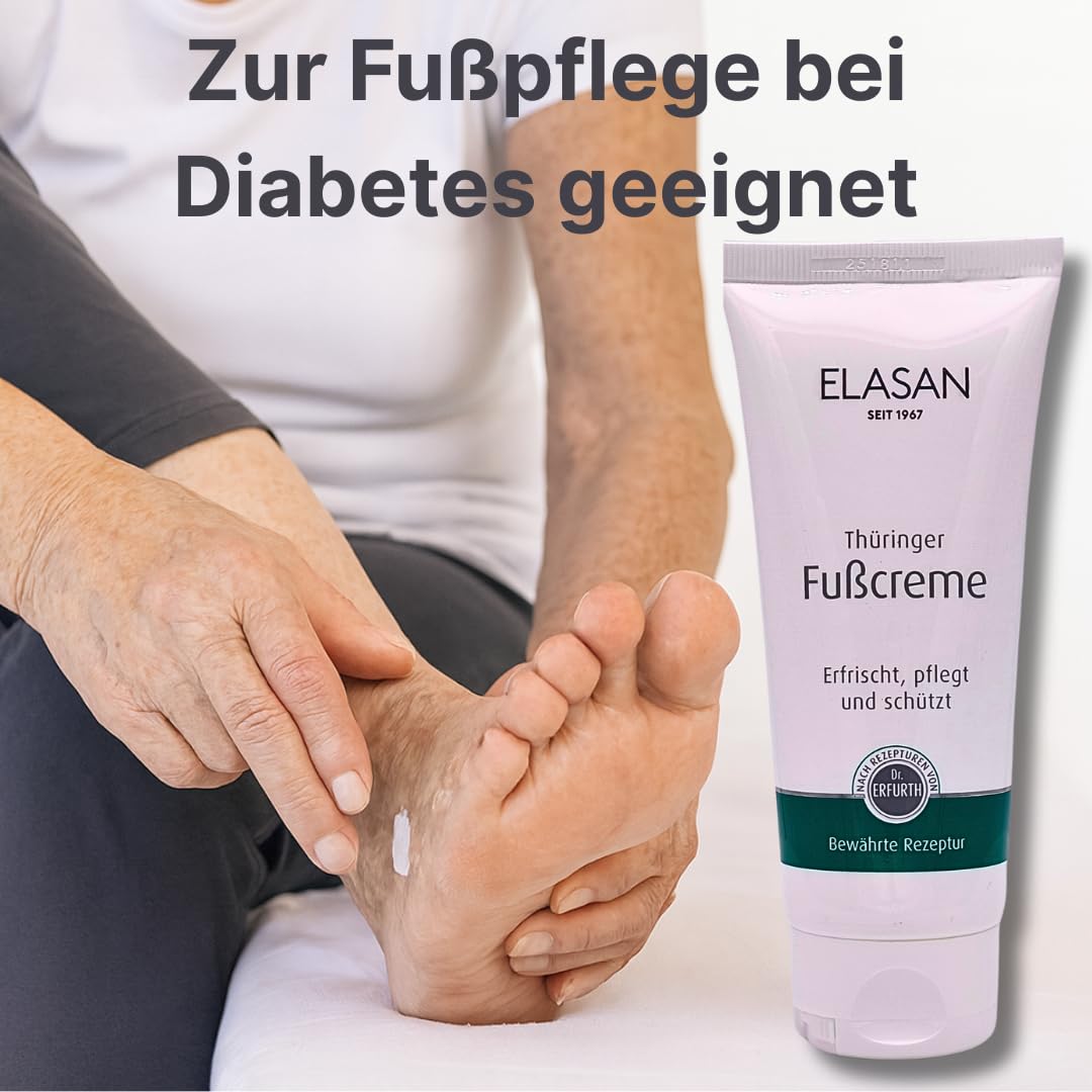 ELASAN Thüringer Fußcreme 3x 100 ml I mit Urea, Latschenkiefer-, Rosmarin- & Kokosöl I feuchtigkeitsspendend I bei Diabetes geeignet I für trockene Haut, Hornhaut I Sar-Set plus Pharma Perle give-away