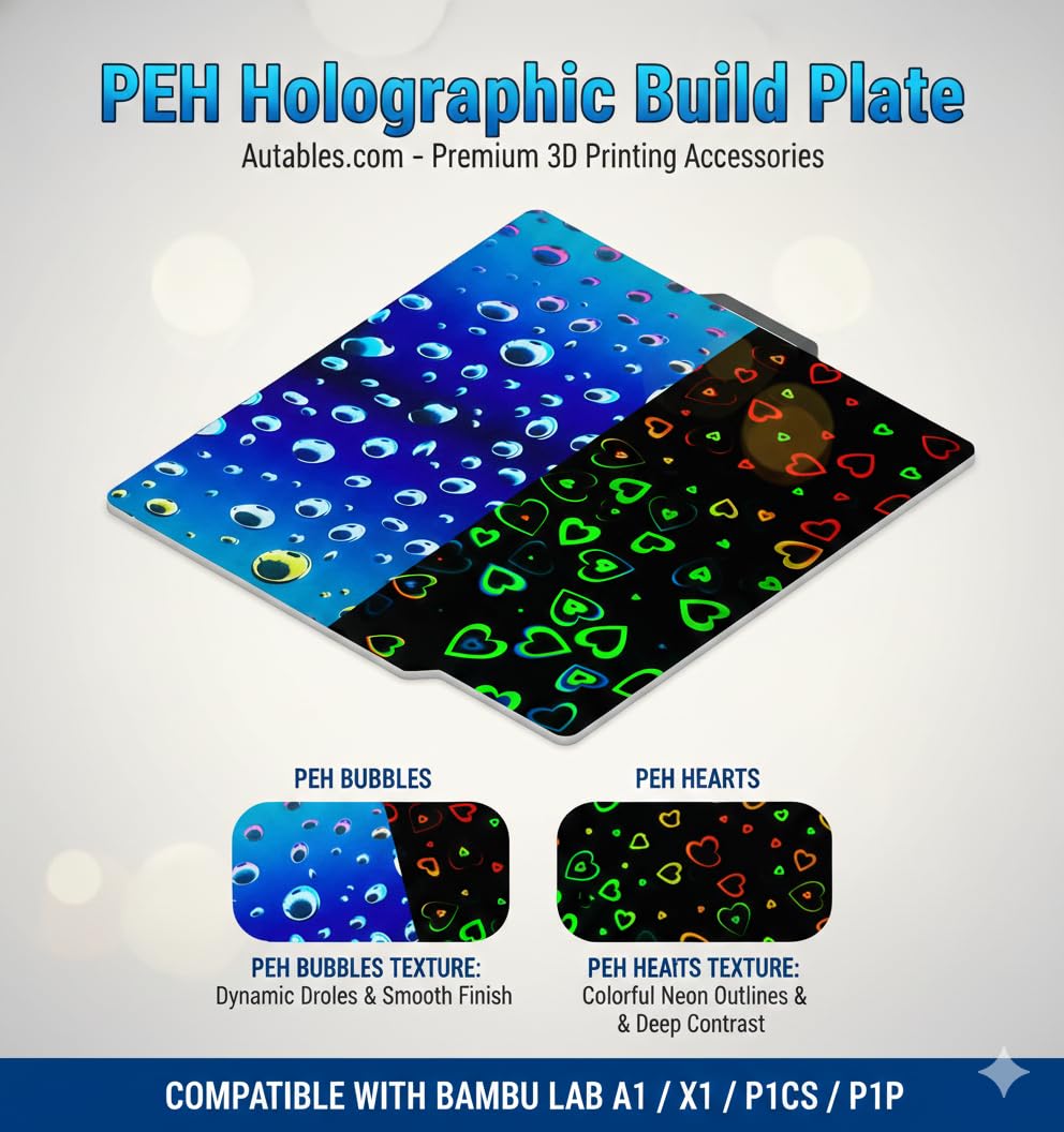 Autables Dual-Sided PEH Waterdrop-PEH Sweetheart Build Plate for BambuLab A1, X1, X1C, P1S, P1P – Magnetic Spring Steel Flexible 3D Printing Bed 257 * 257mm-image-4