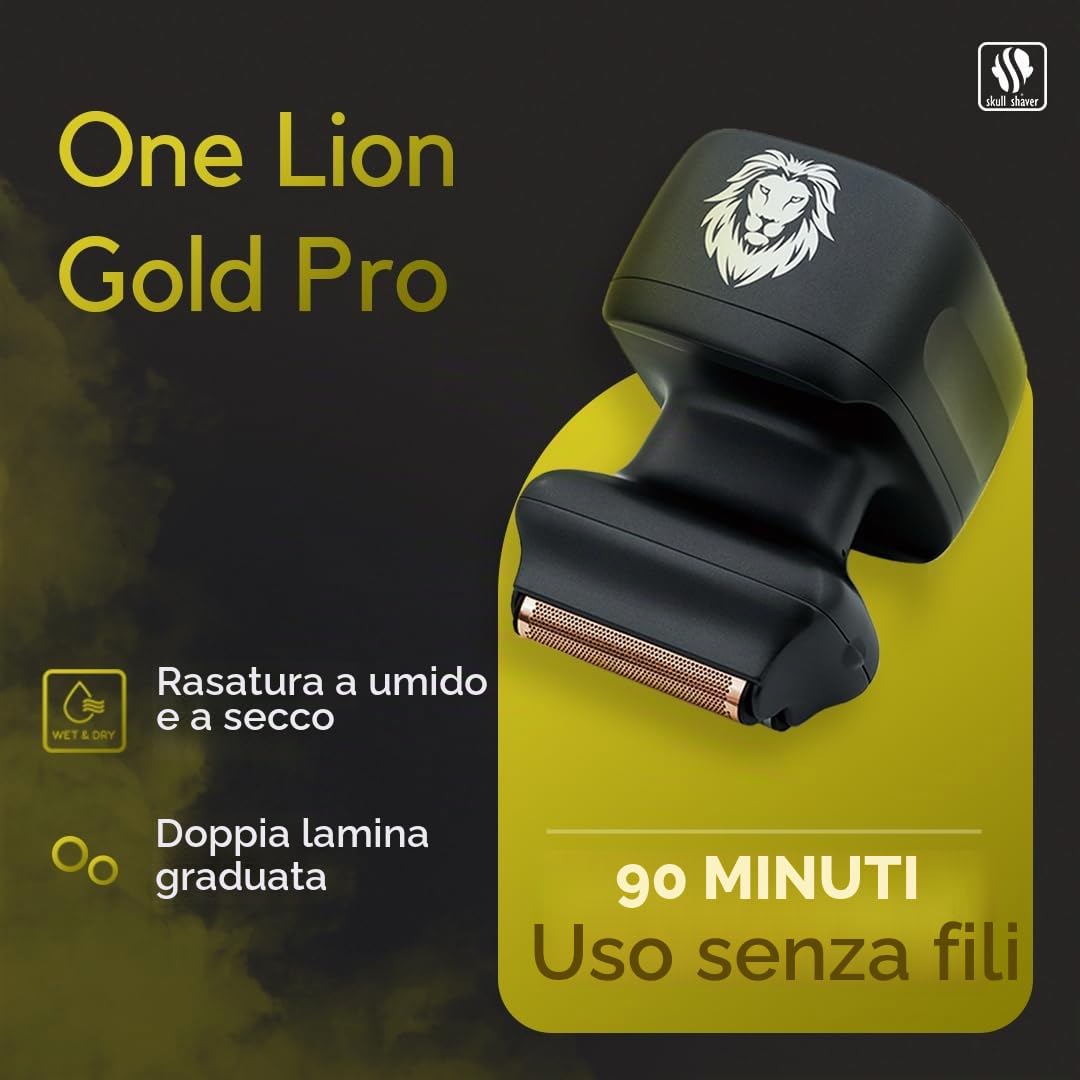 Skull Shaver One Lion PRO Rasoio per il Viso per Uomo - Rasoio Elettrico con Doppia Lamina Scalata, Oro | Rasoio Elettrico con Doppia Lamina Scalata, Per Uomo