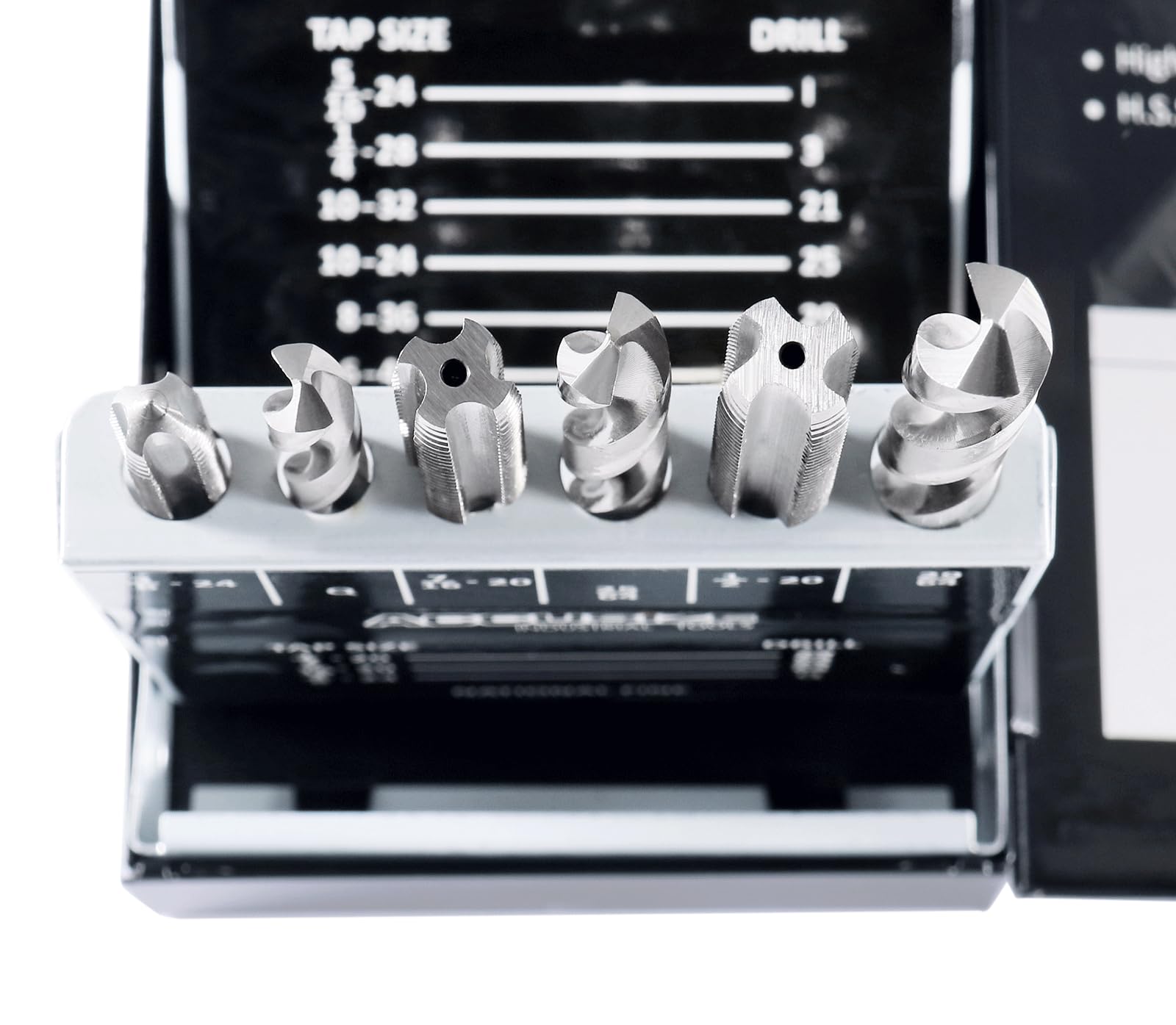 accusize – 18 pcs/Set h.s.s. Tap & Drill Set, UNF en caja de metal, 0001 – 0050