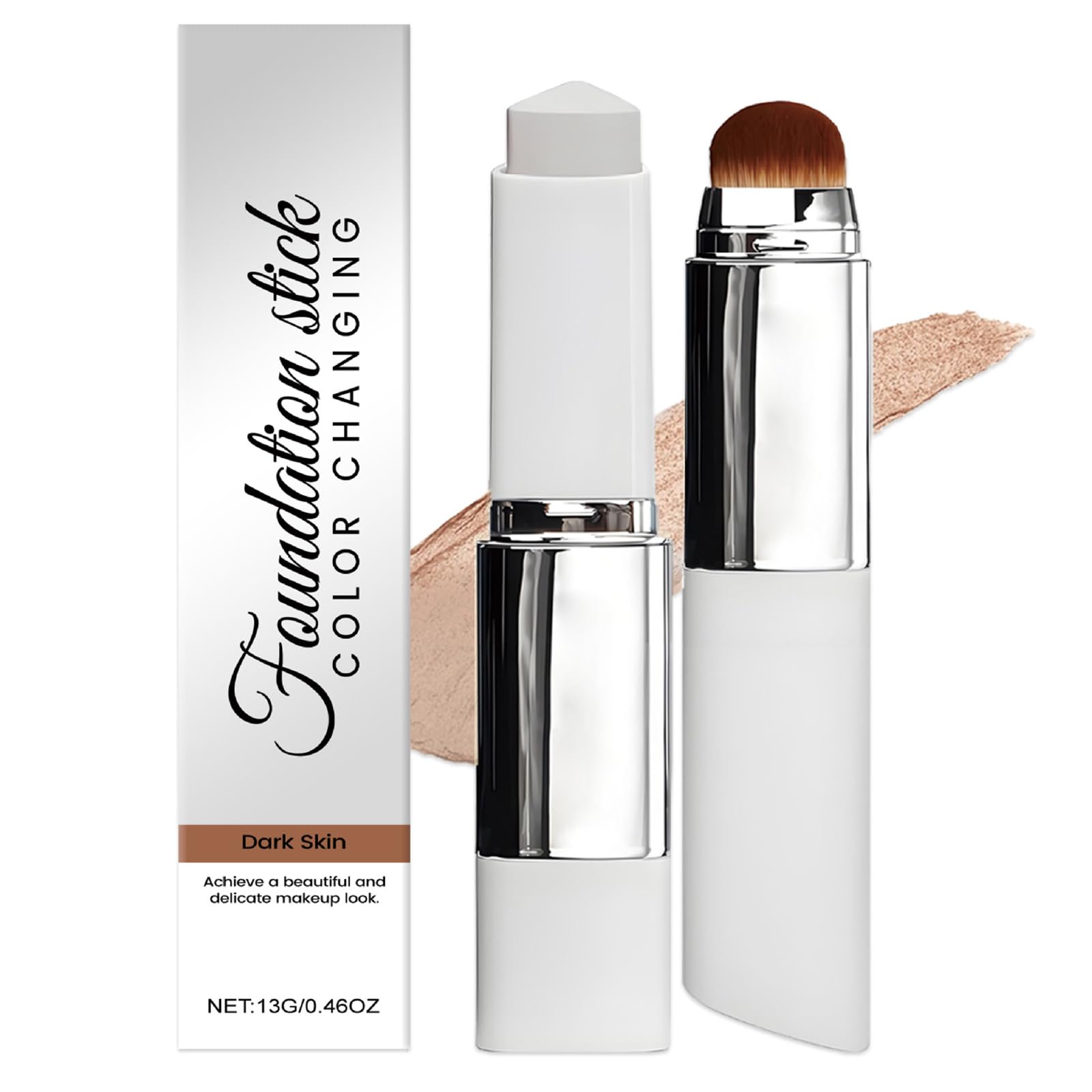 Facelove Foundation-Stick mit Pinsel 2-in-1 für alle Hauttypen Farbwechselndes Make-up Stick mit LSF 15 Langanhaltend für Natürlichen Glow & Schwereloses Gefühl Dunkle Hautfarbe