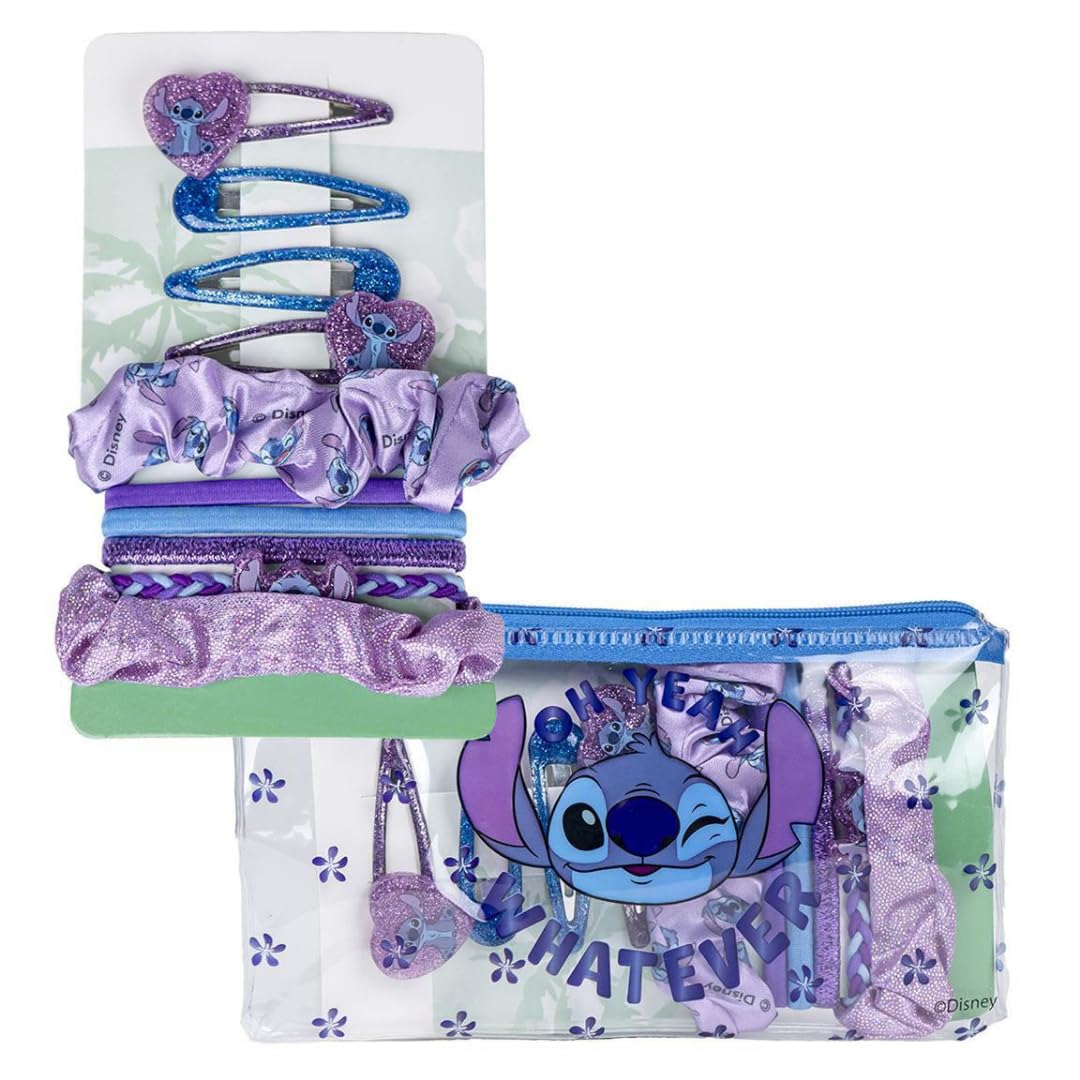 CERDÁ LIFE'S LITTLE MOMENTS, Disney Stitch Pencil Case with Girls Hair Accessories