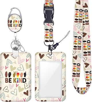 Be Kind ID Badge Holder with Lanyard Retractable Badge Reel
