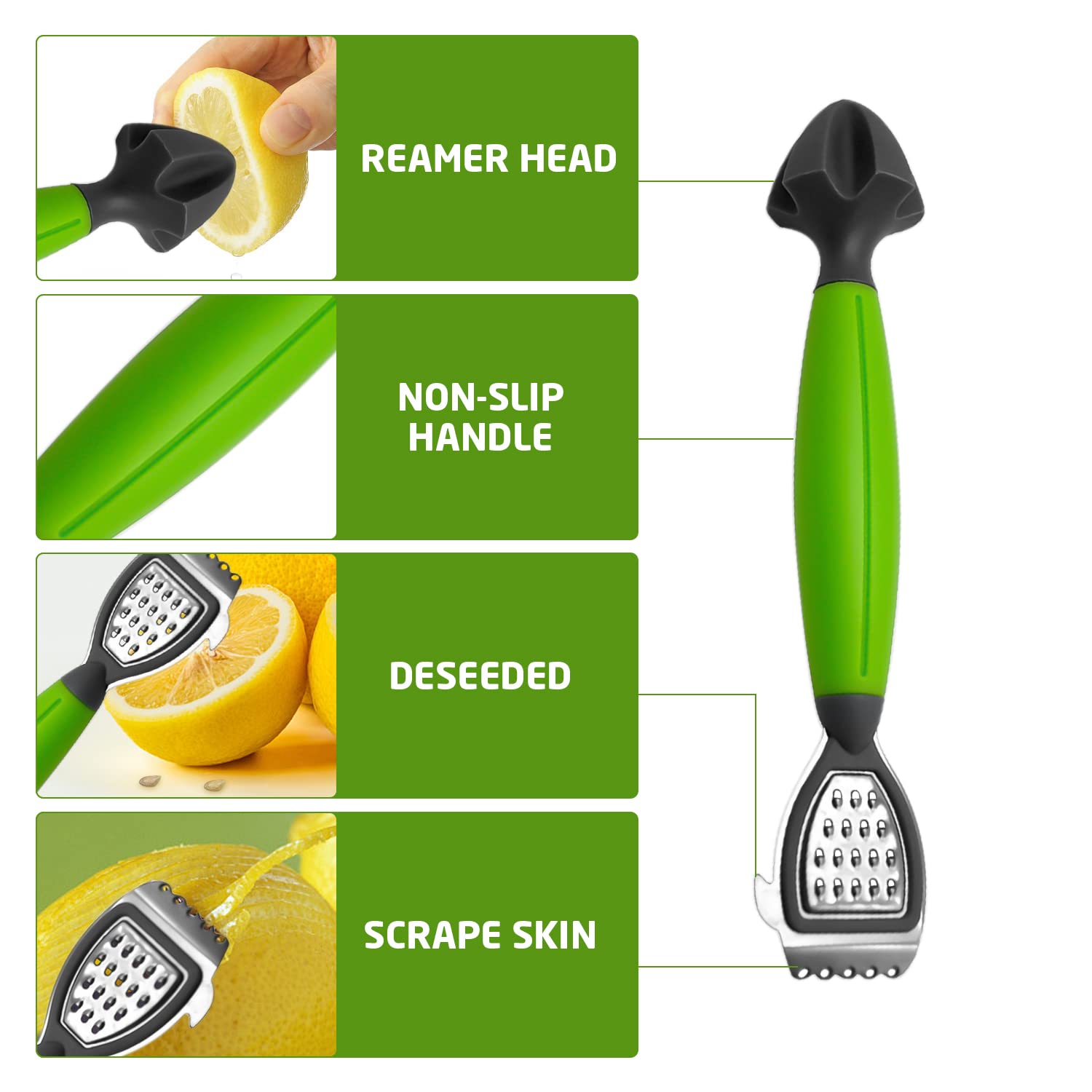 2 peladores de limón con cómodas asas de plástico, escariador multiusos de acero inoxidable, herramienta de cocina 3 en 1 para cítricos y frutas de lima