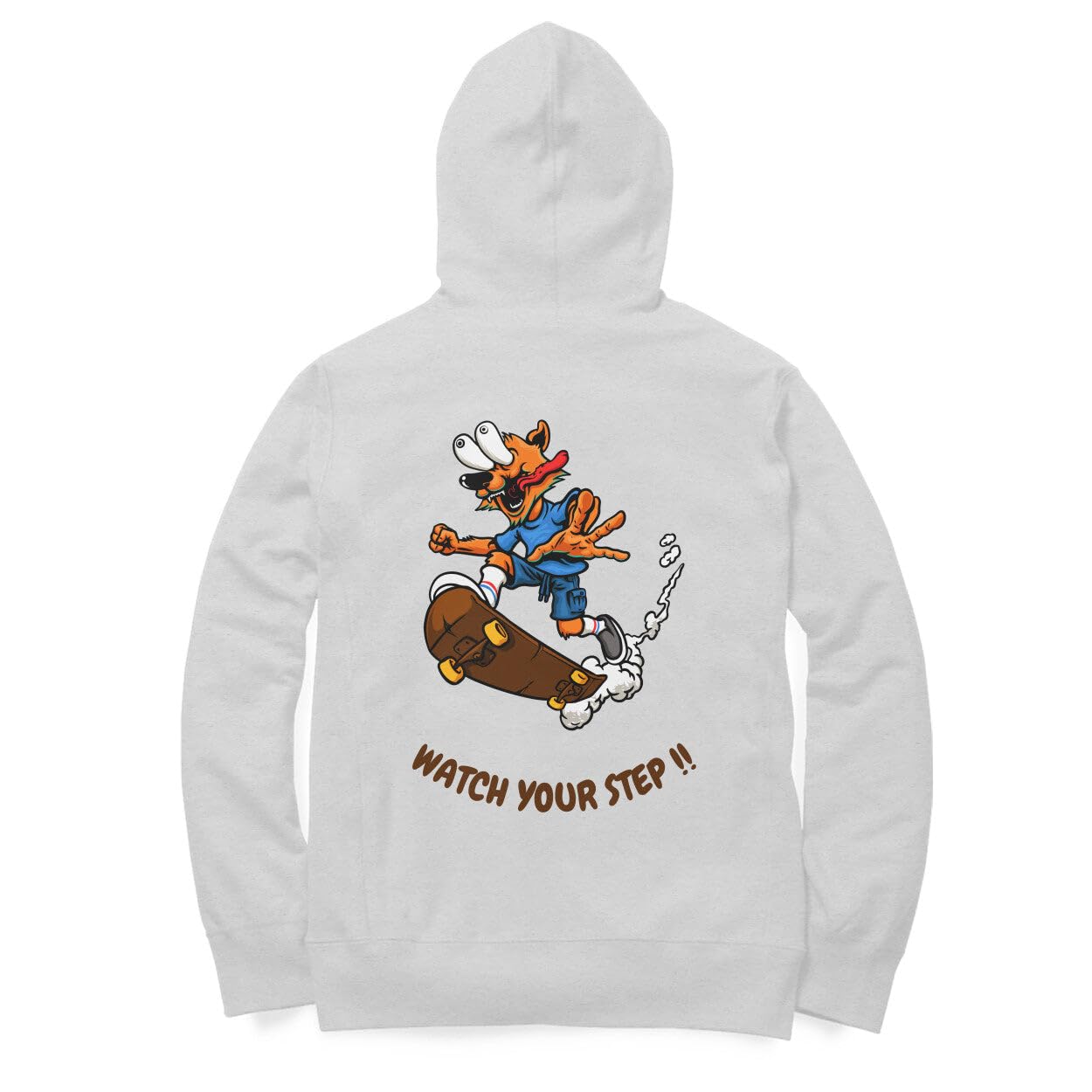 Watch Your Step Grey Graphic Back Printed Hoodie for Women-image-34