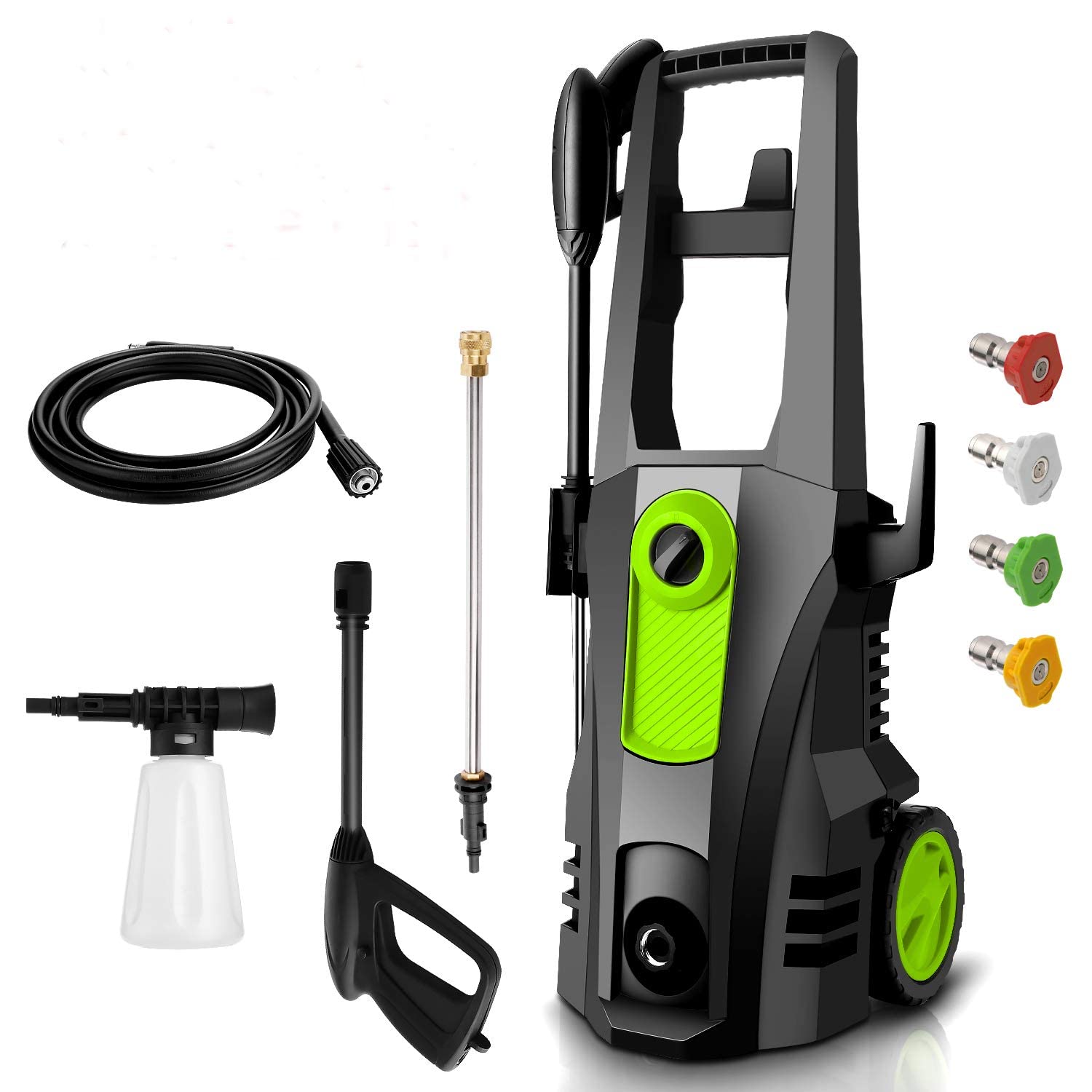 mrliance Pressure Washer, 1800W Electric Power Washer, 2.2GPM Power Washer Electric Powered with 4 Nozzles, Portable Pressure Washer with Foam Cannon, Green&Black