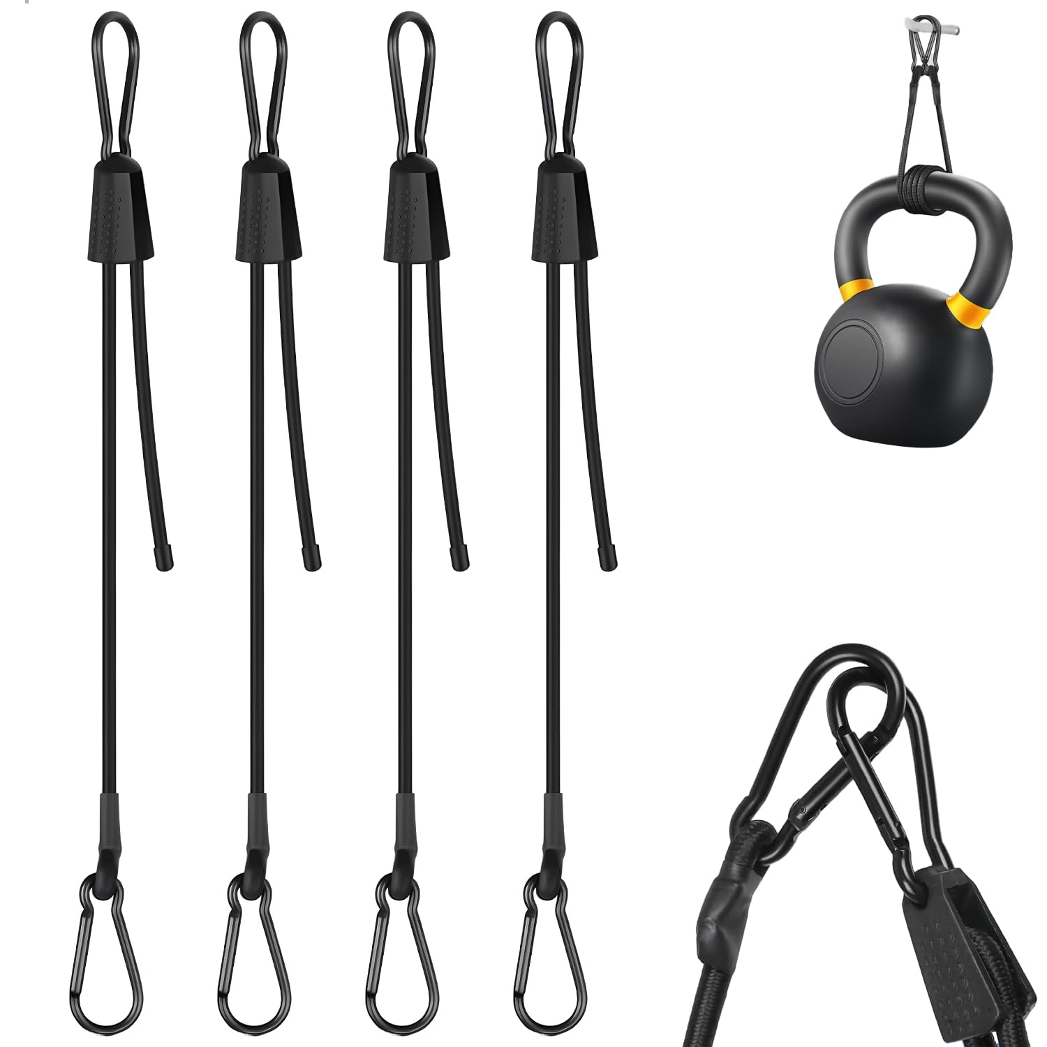 Pulpos Elásticos Ajustables, 4 Piezas Pulpos Elasticos con Gancho 100 cm, 2,6 Veces Más Flexible Cuerda Elástica con Gancho para Transporte de Equipaje, Toldos, Cajas de Carga, Camping, Negro