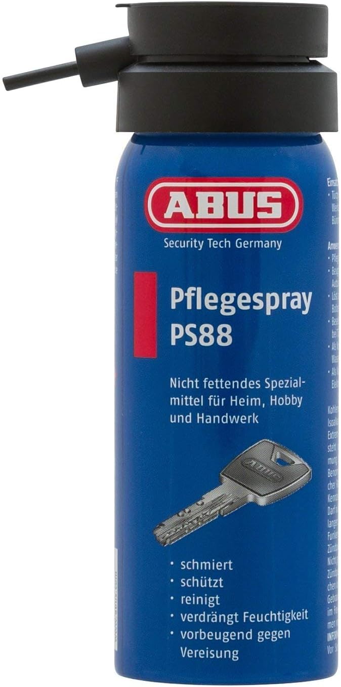 ABUS PS88 Maintenance Spray - Grease-Free Lubricant for Door Cylinders, Car Locks, Tools - Protects Against Moisture and Freezing - 50ml