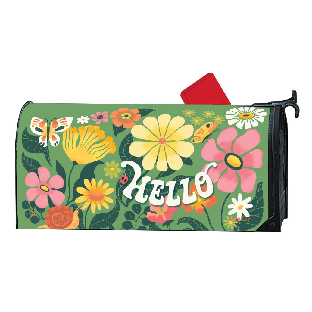 Studio M Hello Floral Garden MailWrap – Magnetic Mailbox Cover for Standard 6.5 x 19 Inch Mailbox – Weather Resistant Vinyl – Whimsical Spring Outdoor Décor