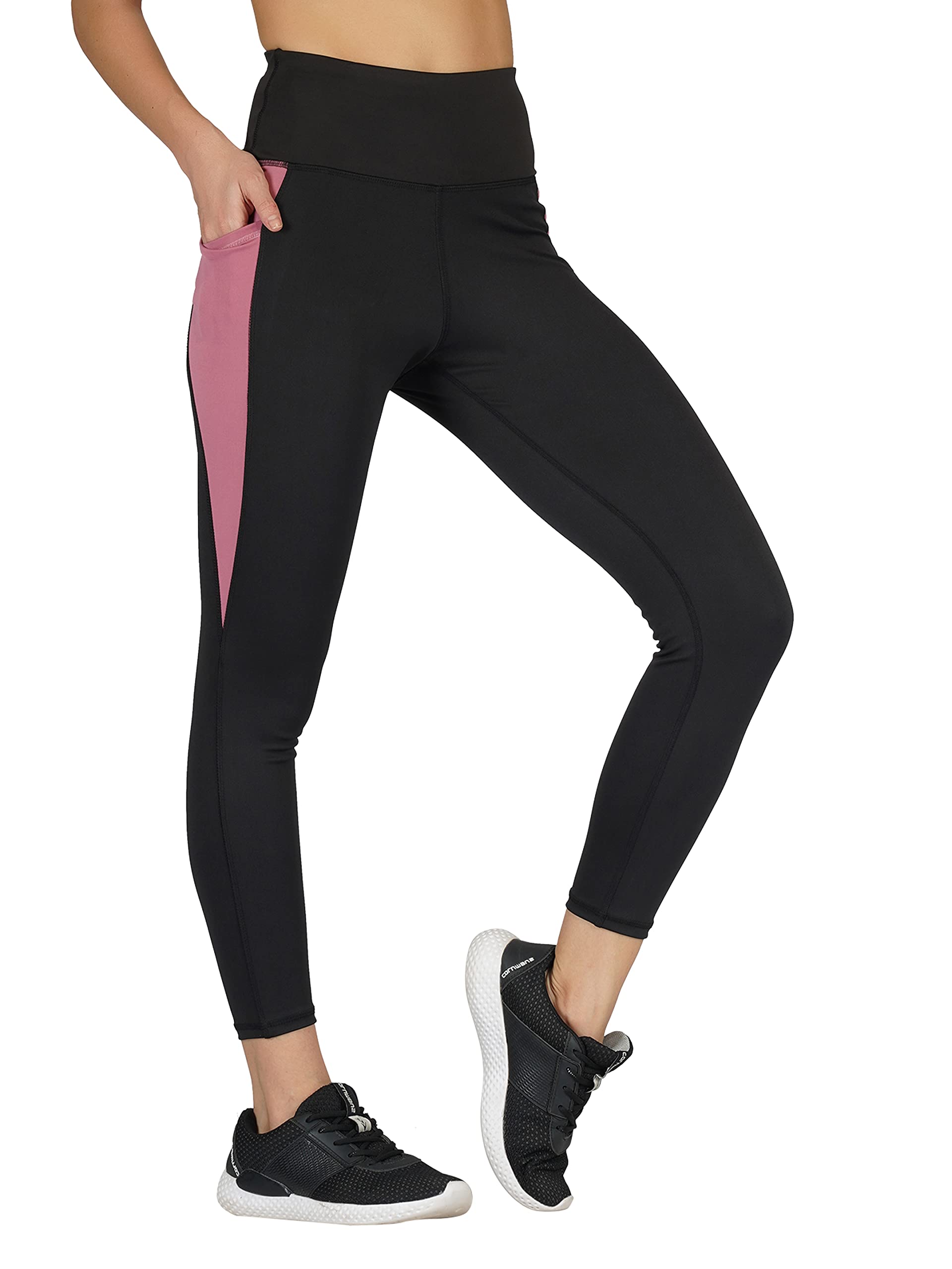 ImperativeWomen Quick Dry Gym Yoga Workout Sports Tights with Pocket  Outdoor Running Slim Fit Pants for Women |Leggings for Women (Black Grey)