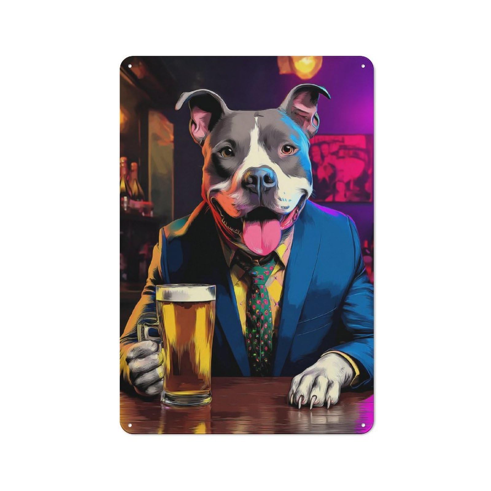 Junmoney Dog In Suit Enjoying Beer At Bar -17 Cottage Metal Wall Decor 30X20cm, Shed Metal Sign For Conservatory, Home Bar Or Utility Room