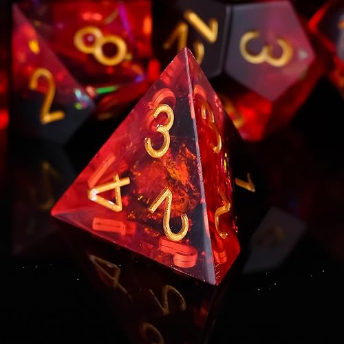 Miniatura 4 de Juego de dados DND, dados de mazmorras y dragones, hecho a mano, borde afilado, 7 troqueles de resina D&D con estuche de dados de regalo para juego