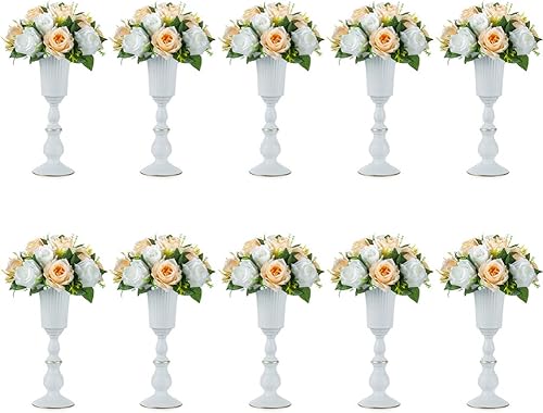 Miniatura 8 de Nuptio Jarrón de trompeta de metal, elegante jarrón para centros de mesa de boda, para decoración de fiestas, 12.56 pulgadas de alto, arreglos