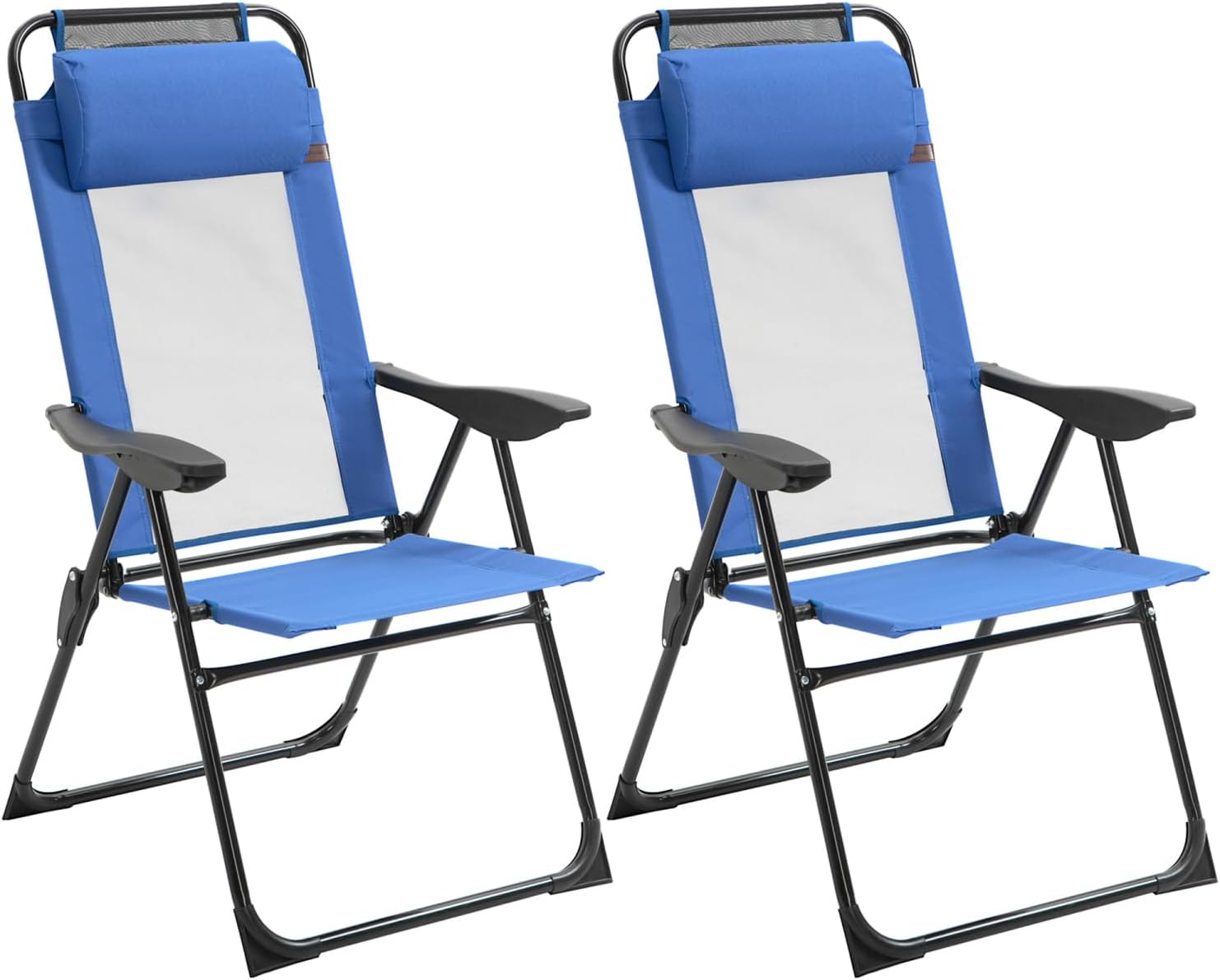 Folding Patio Chairs Set of 2, Adjustable Sling Back, Removable Headrest, Blue