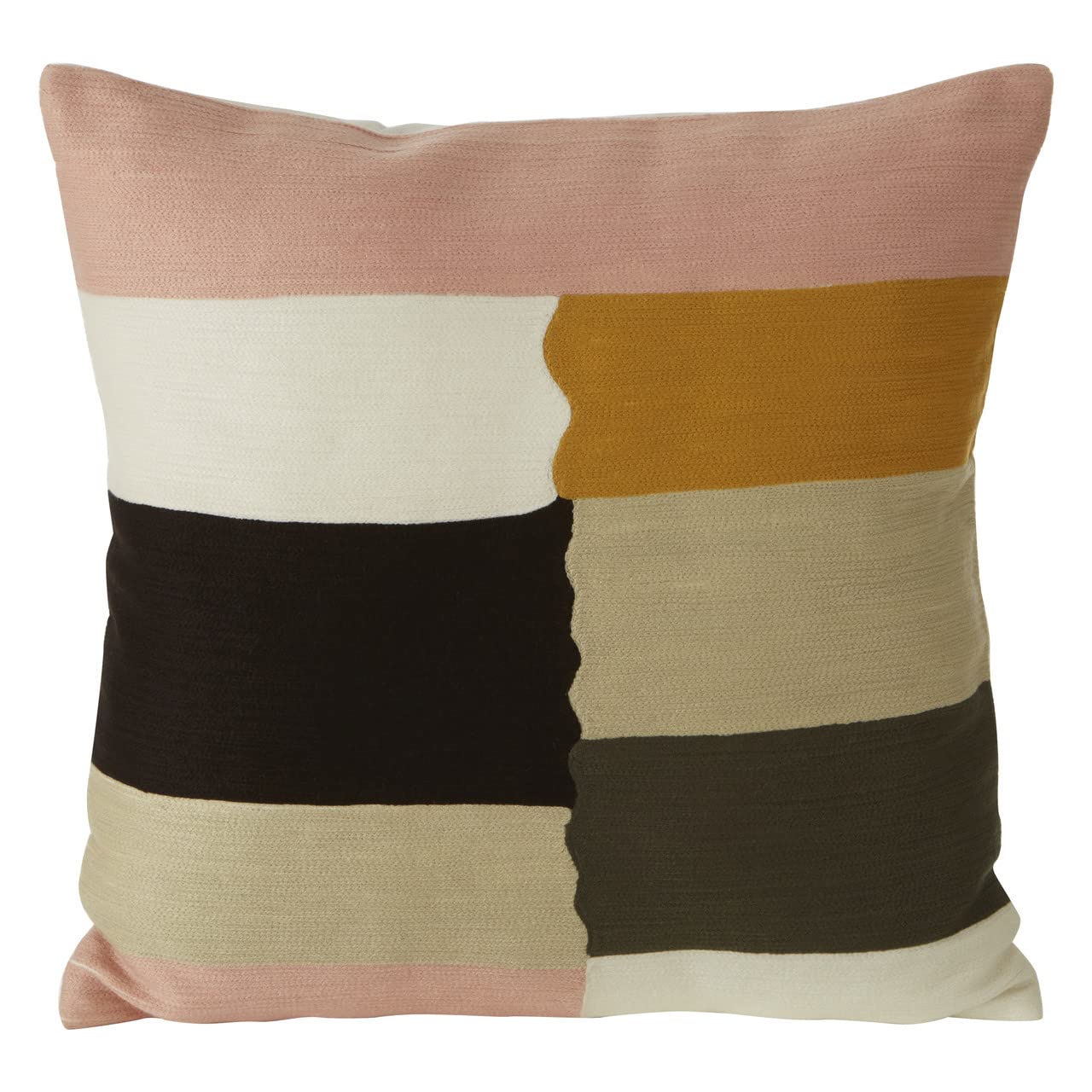 Bosie Ozella Patch Design Cushion - Cotton Fabric - Black/White/Pink/Ochre/Green - 45 x 45 cm