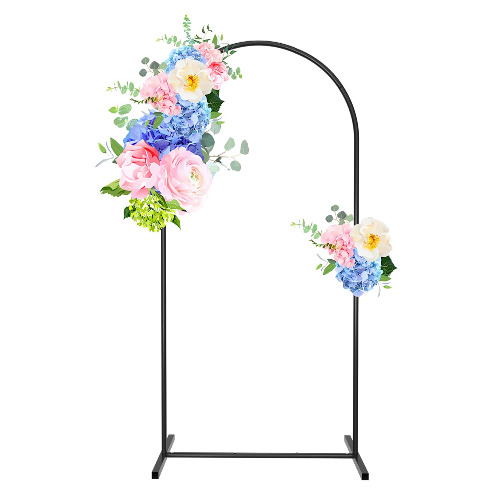 LING RUI Metal Arch Backdrop Stand 7.2ft Black Wedding Arched Frame Balloon Arch Stand, Open Arch Frame with Base Stand Backdrop for Ceremony Parties Birthday Floral Flower Garden Decoration