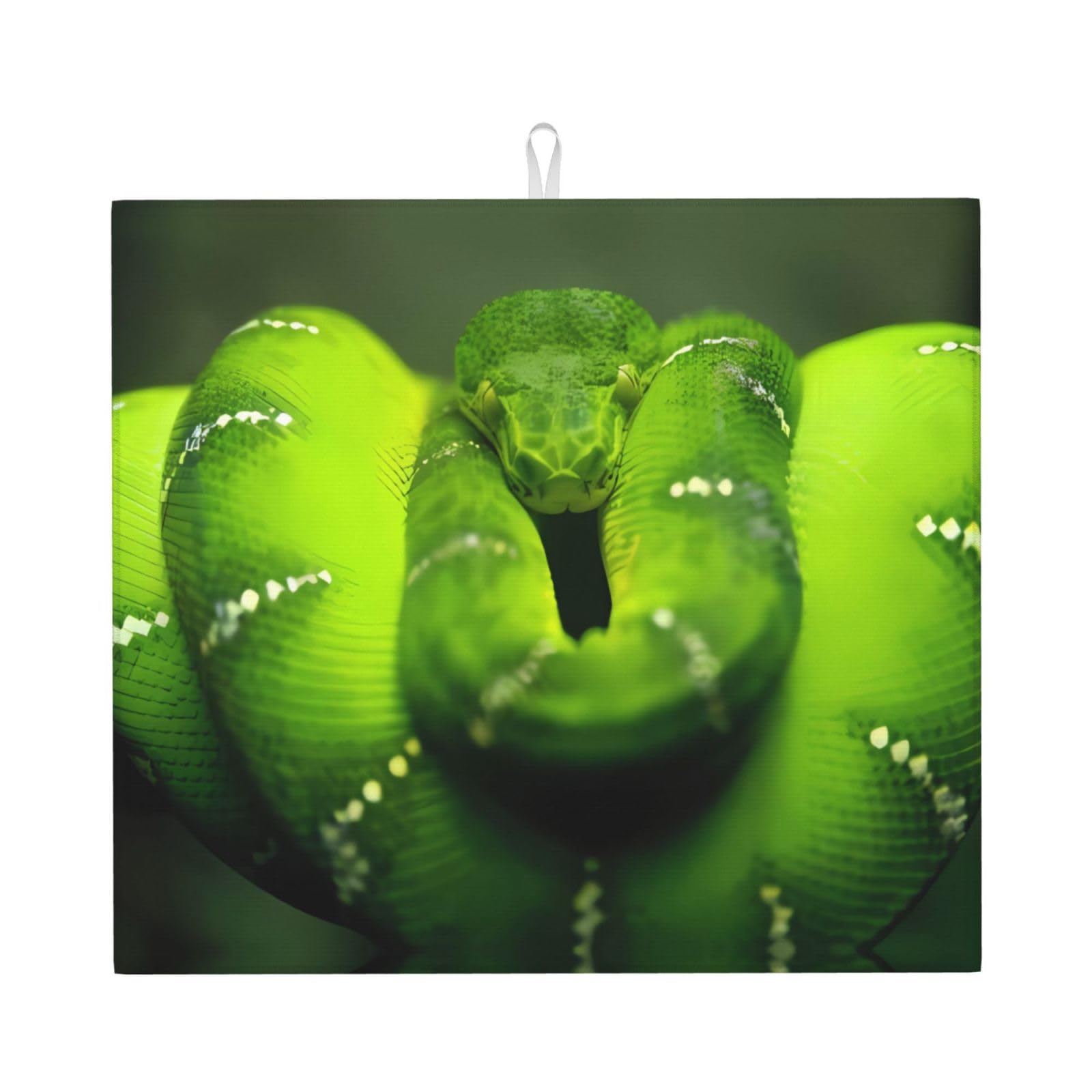 YYHWHJDE Green Snake Prints Kitchen Drying Mat - Absorbent Dish Drying Throw with Vibrant Prints, Quick-Dry Countertop Layer for Dishes & Appliances - Non-Slip & Foldable