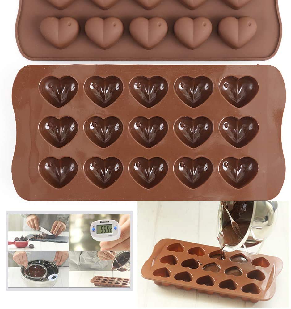 First Try 15 Cavity Melting Chocolate Silicone Molds Shapes for Valentine's Day DIY Gift Mini Heart Love Shape Hot Cocoa Moulds for Cake Candy Jelly Ice Cube (Heart Shape) 1