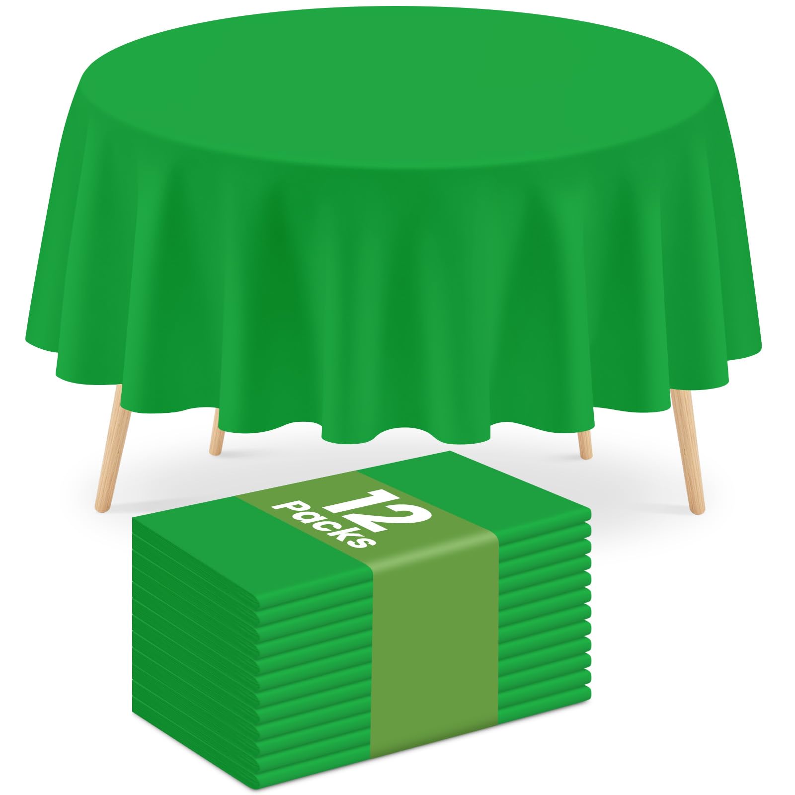 Mulbozy 12 Pcs Green Round Plastic Tablecloth Disposable 84 Inch