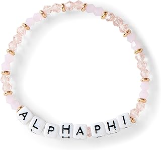 Sorority Shop Alpha Phi Bracelet — Glass Bead Bracelet with AP Name Beads and 18K Gold Accent Beads, Greek Sorority Jewelry for Big Little Sorority Gifts