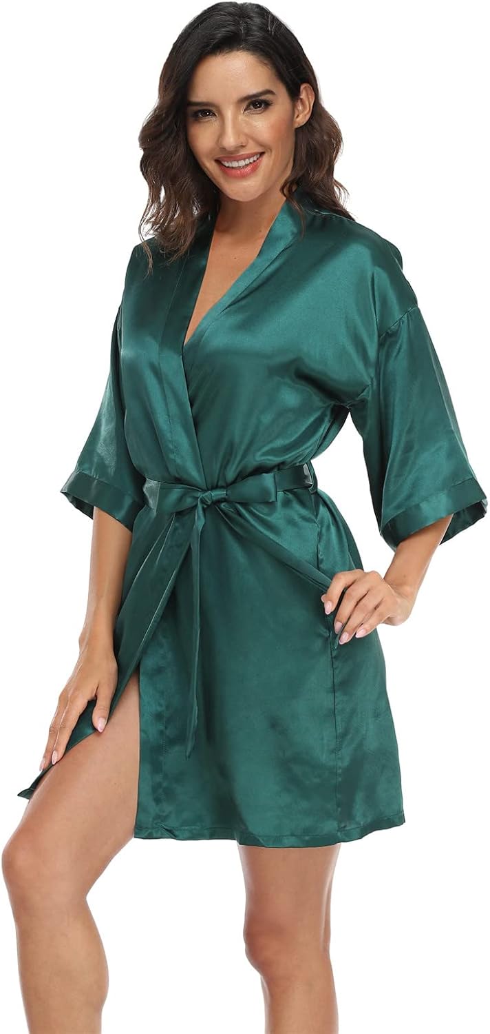 Women's Pure Short Silky Robes Bridesmaid Bride Party Satin Robes Sleepwear - Image 4