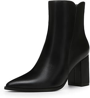 Women's Heeled Ankle Boots Fashion Pointed Toe Chunky Block Heel Side Zi...