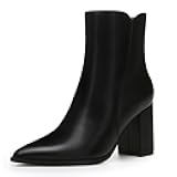 Women's Heeled Ankle Boots Fashion Pointed Toe Chunky Block Heel Side Zipper Short Booties