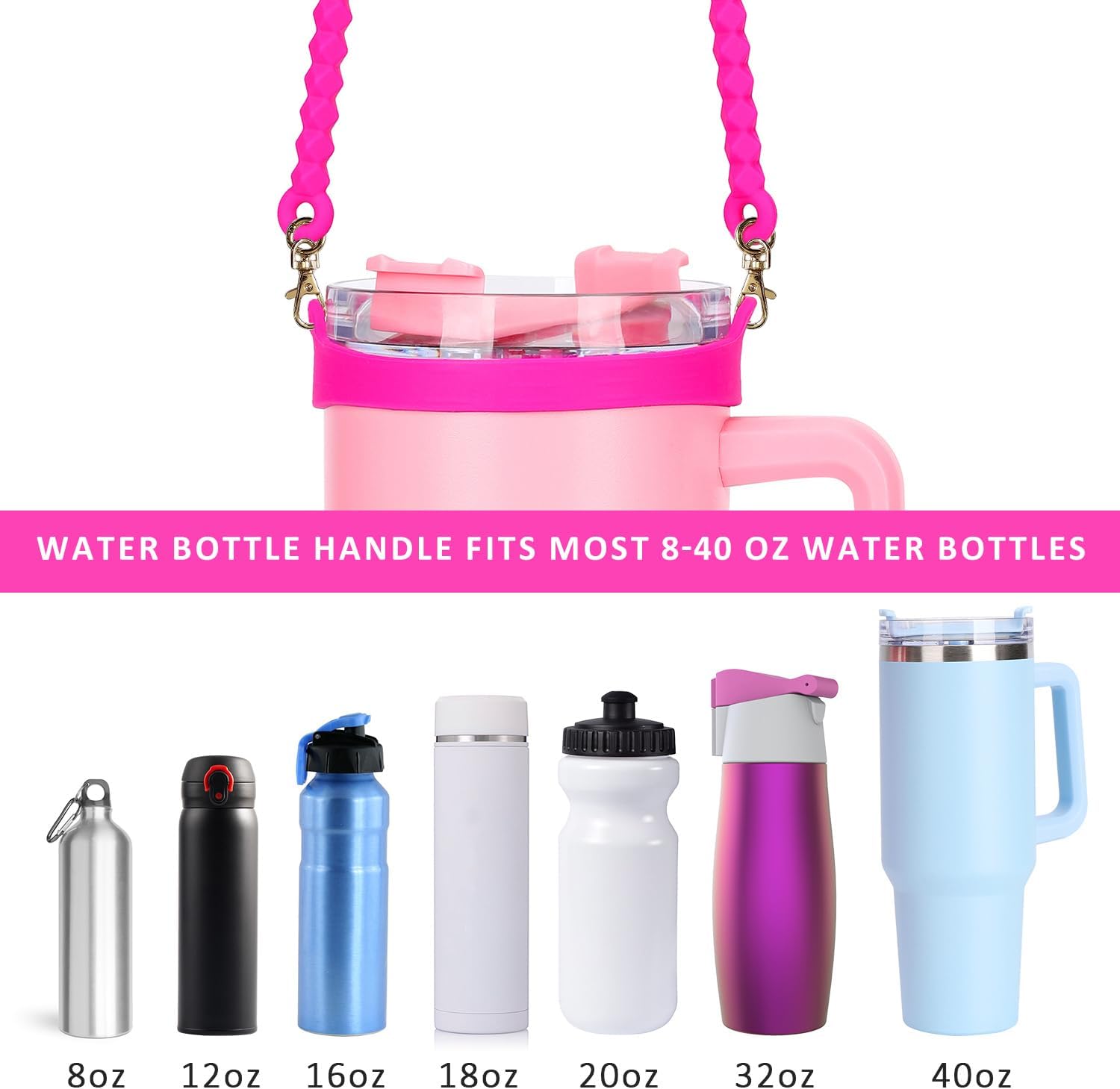 Water Bottle Handle for Stanley Cup - Soft, Durable Silicone Sling with Adjustable Strap, Fits Most 8-40oz Bottles, Ideal Stanley Cup Accessory - Image 2