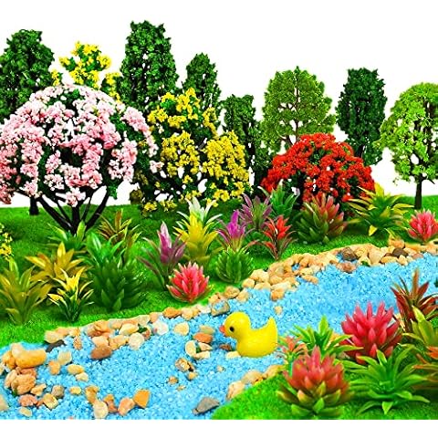 60 Pieces Model Trees 1.1-4.3inch Mixed Diorama Model Tree Colourful Grass Mini Fake Plants for DIY Crafts, Building Model, Railway Scenery Landscape Supplies Cover
