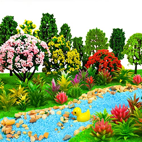 60 Pieces Model Trees 1.1-4.3inch Mixed Diorama Model Tree Colourful Grass Mini Fake Plants for DIY Crafts Building Model Railway Scenery Landscape Supplies