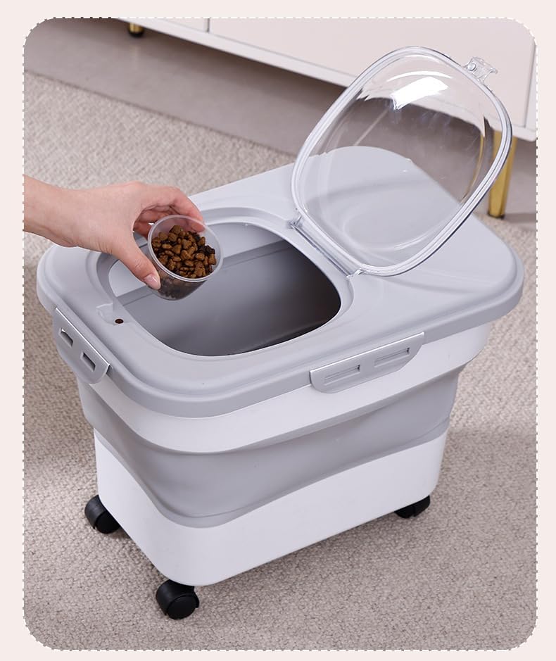 Dog Food Bucket with Pulley, Moisture-proof and Sealed Cat Food Storage Bucket, Foldable Pet Snack Storage Bucket