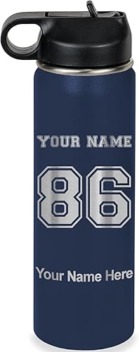 Miniatura 45 de LaserGram Botella de agua personalizada, camiseta deportiva, acero inoxidable de doble pared aislada al vacío con popote superior, regalo grabado
