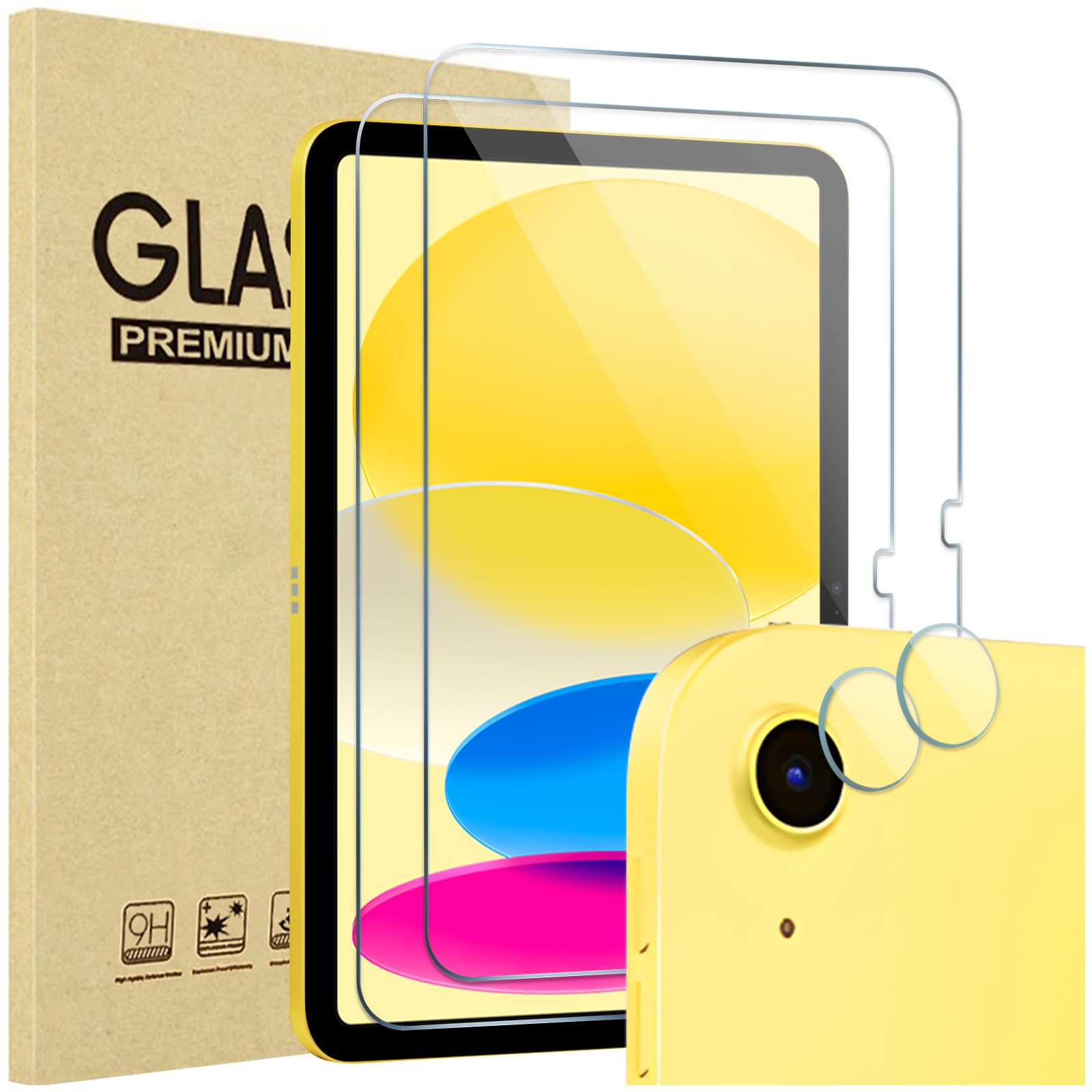ProCase 2 Stück Schutzfolie für iPad 11 (A16) 11 Zoll 2025/ iPad 10. Generation 10,9 Zoll 2022, 9H Gehärteter Kameraschutz mit Gefärbte Glas für iPad (A16) 11/iPad 10. Gen Screen Protector Folie -Klar
