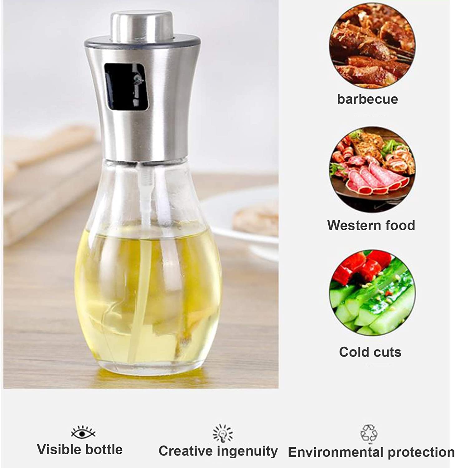 Spruzzatore di Olio d'oliva da 200 ml, spruzzatore di Olio d'oliva Portatile distributore di aceto, Bottiglia di Olio di Vetro per insalate grigliate per Cucinare e friggere.
