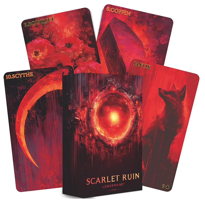 pailing Scarlet Lenormand Card Deck, 36 Fortune Telling Oracle Cards with Bold Scarlet Artwork, A Tarot Alternative for Love, Career, Daily Readings