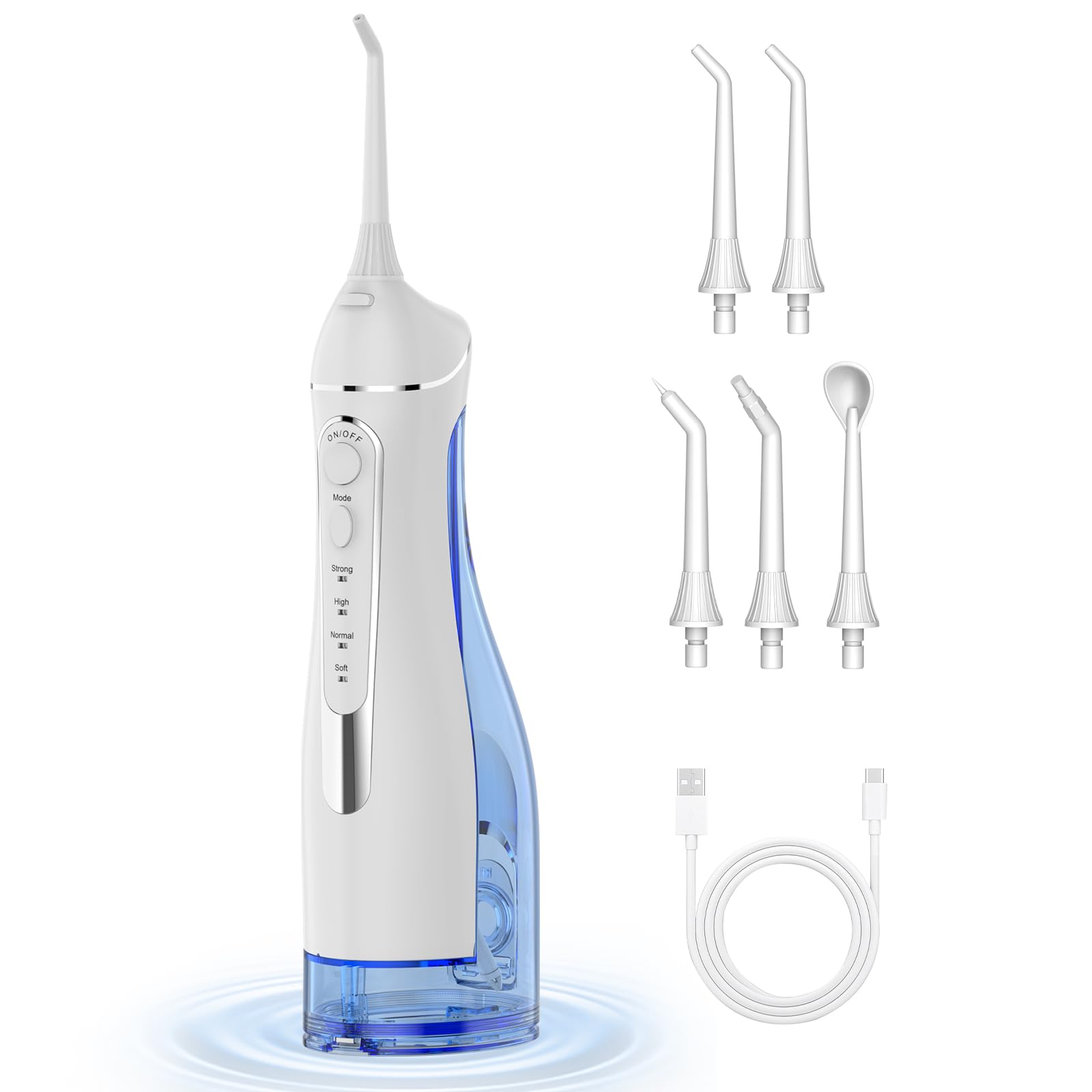 Púa de dientes con irrigador dental de agua, irrigador oral recargable inalámbrico, riego dental portátil de 300 ml con 4 modos, irrigador dental impermeable IPX7 para aparatos ortopédicos, viajes y