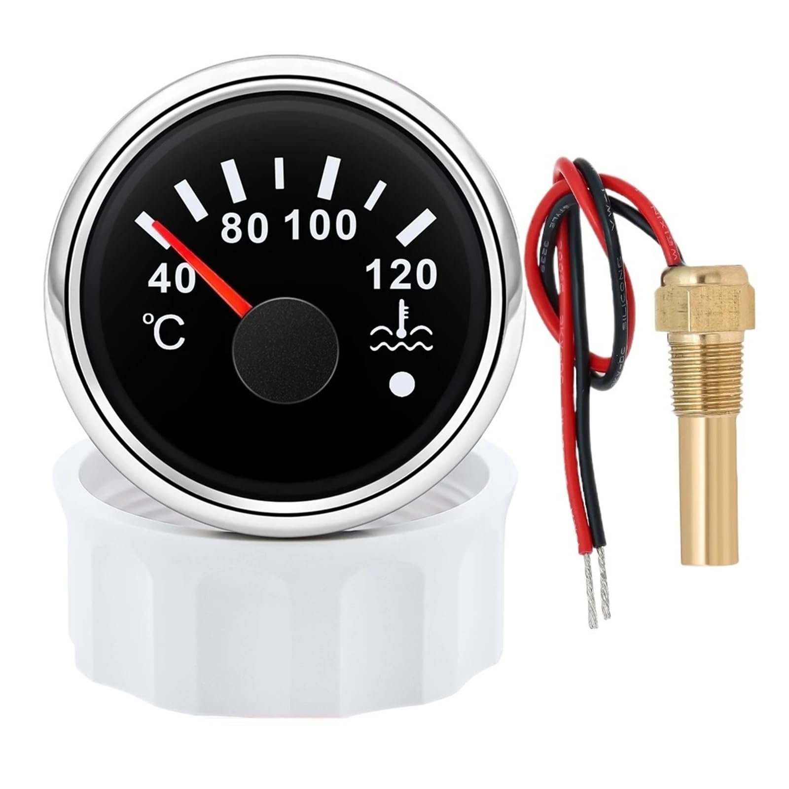40-120 ℃ Wskaźnik temperatury wody + czujnik, 7 kolorów LED 52 mm Termometr do wody z alarmem dla Auto Car Boat Yacht Wyczyść czytanie(BS 1-8NPT)