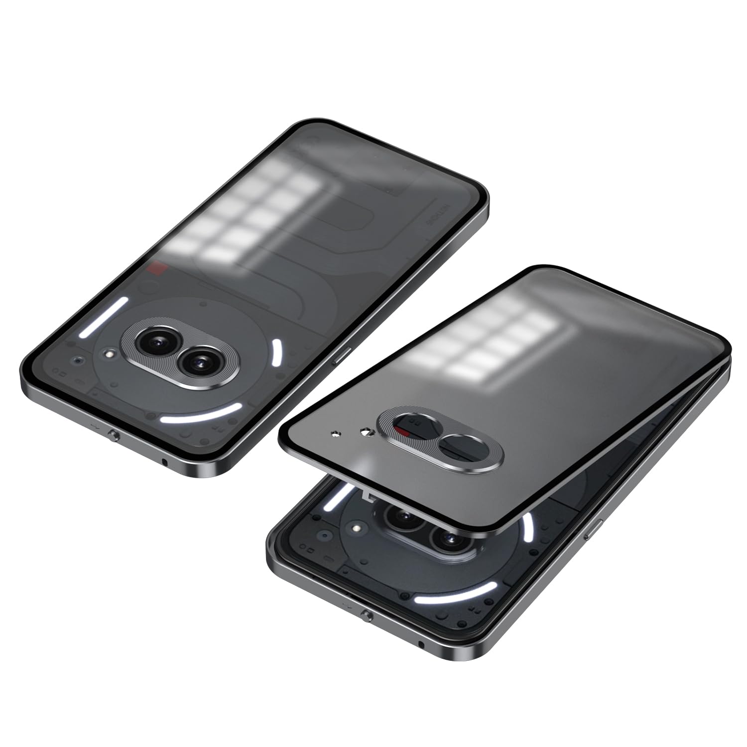 Gruattreay Clear Case Compatible with Nothing Phone 2A 2024,Aluminium Alloy Metal Frame Bumper + Tempered Glass Back Cover, Camera Lens Protector Case for Phone 2A (Gray)