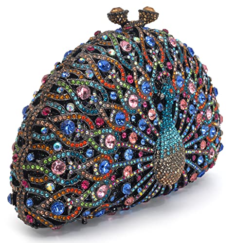 Peacock Luxury Rhinestone Crystal Evening Clutch Bag Sparkly Bride Wedding Party Purses for Women2