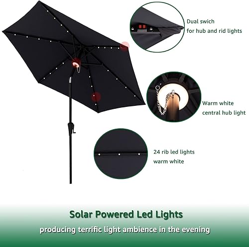 Miniatura 4 de Helios&Hestia Paraguas de mesa de patio con energía solar de 7.5 pies con luces LED e inclinación