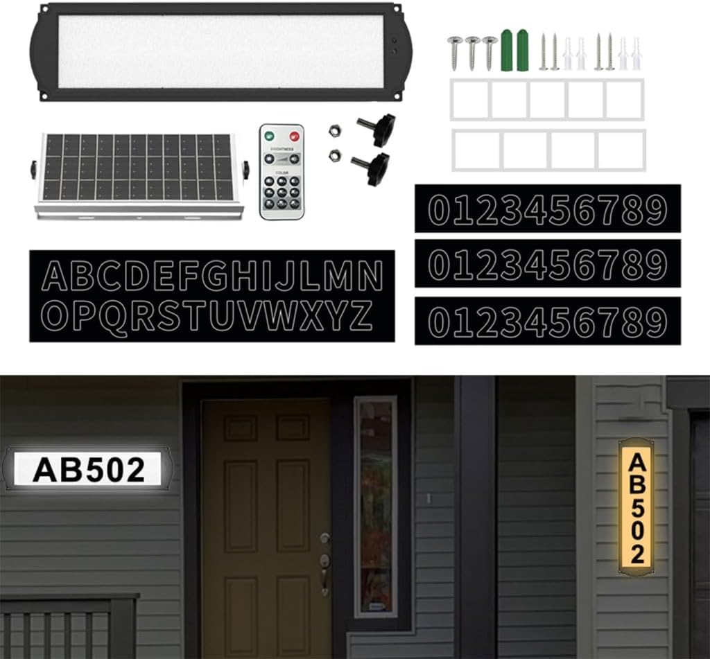 Solar LED Houses Number Sign with Remote Control Energy Saving Houses Sign for Enhances nighttimes Visibilities & Easy Setups