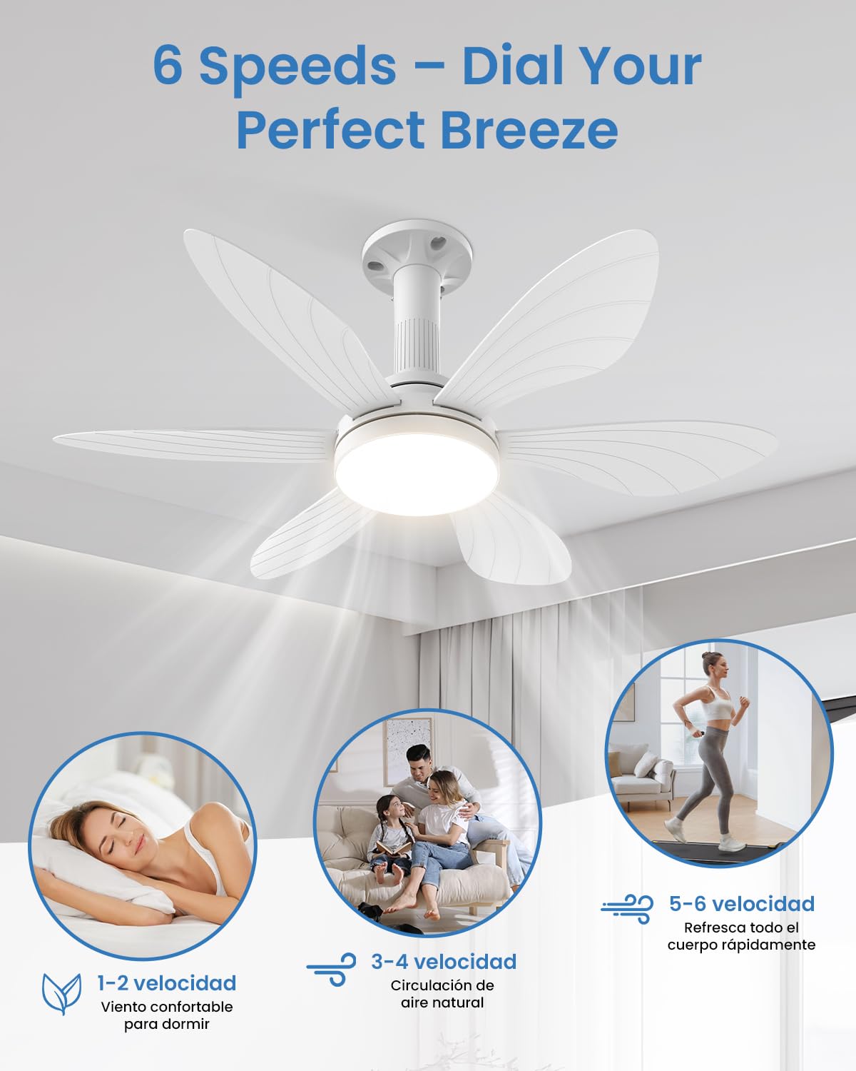 Hisummer 71cm Ventilador de Techo con Luz y Mando, Conexión E27 Solo con Base Incluida, Instalación Rápida, Pequeño Ventilador Techo Silencioso para Dormitorio, Salón y Cocina, Reversible Motor DC