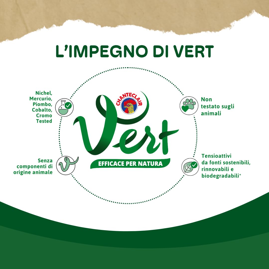 Vert di Chanteclair - Ecodetergente Piatti, Limone e Basilico - Ipoallergenico, Metal tested,100% Attivi di Origine Vegetale, Formula Sgrassante - 12 Flaconi da 500 ml