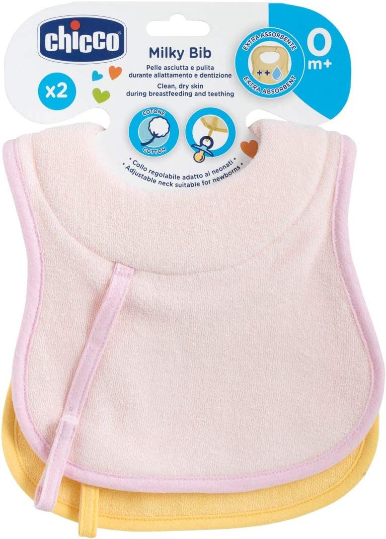 Manufactured under the supervision of Artsana S.p.A. - Italy by: Quality Knitwear Pvt Ltd Milky Bib 0M+ 2 Pcs Girl India