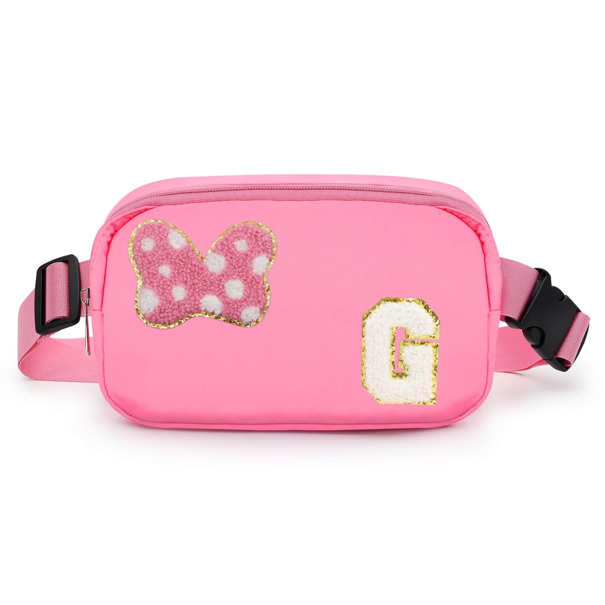 Chenille Initial Letter Bow Mouse Fanny Pack, Waterproof Bag