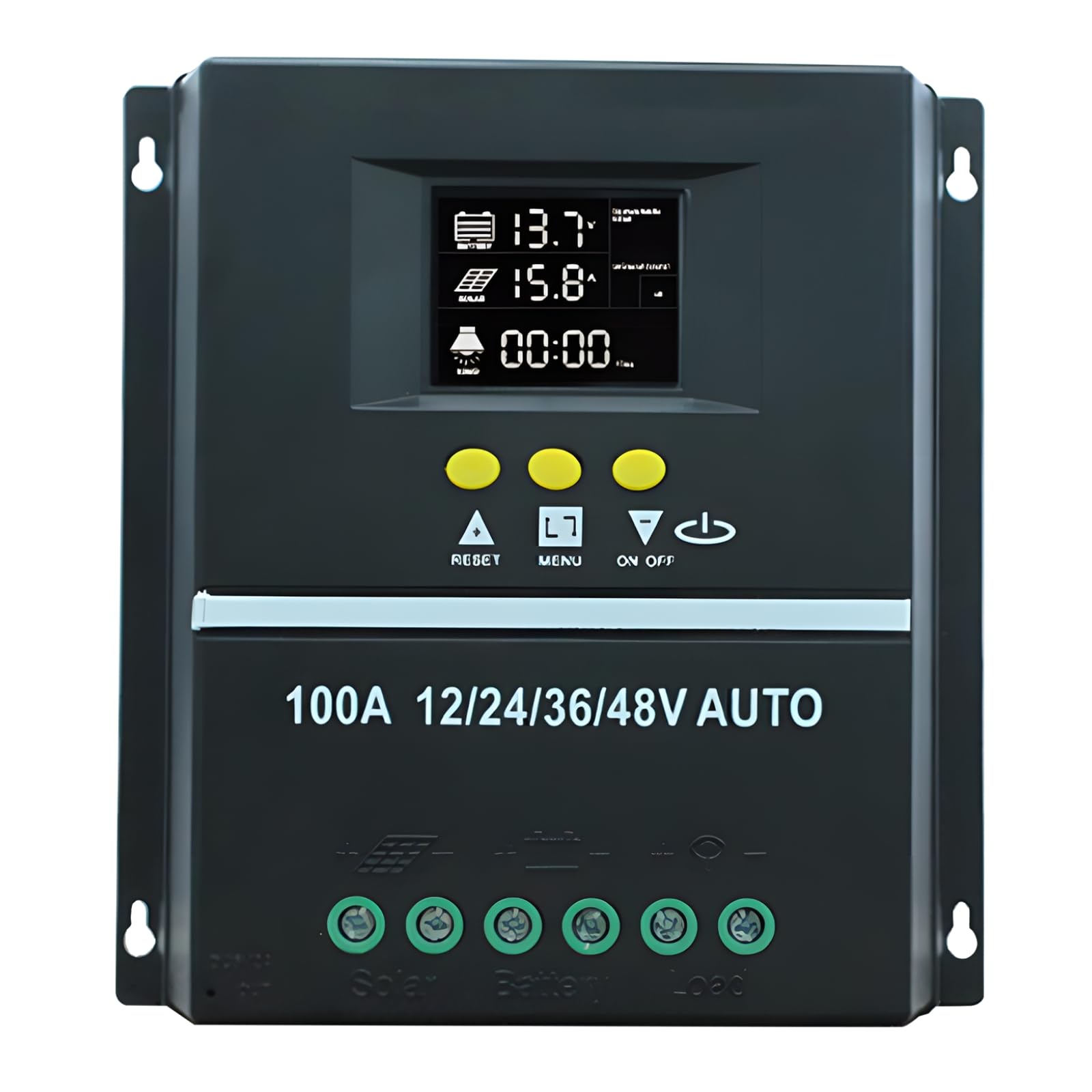 Regulator ładowania słonecznego 100 A, regulator ładowania słonecznego MPPT 12 V-48 V, automatyczne wykrywanie napięcia, wyświetlacz LCD, podwójne porty USB, aluminiowa obudowa