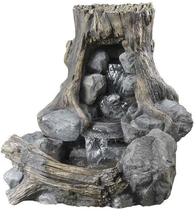 Jeco Wood and Rock Indoor/Outdoor Fountain with Flower Pot